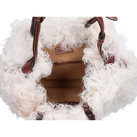TOD'S CT39 Double T Real Fur 2-Way Tote Bag in White and Brown - Picture 6 of 9